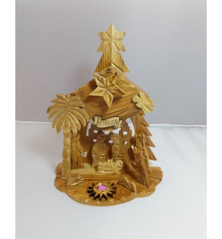 Crêche de Noël en bois avec carillons