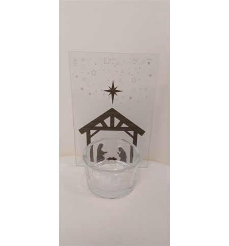Bougeoir en verre avec motif - Nativité
