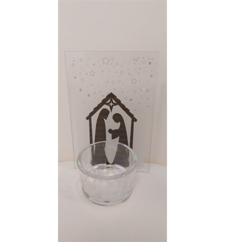 Bougeoir en verre avec motif - Nativité