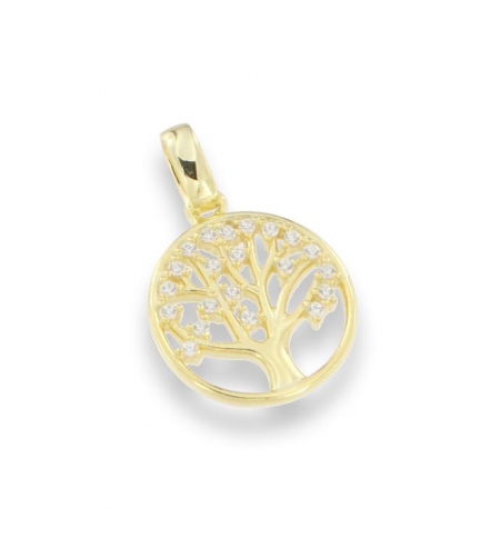 Pendentif arbre de vie (avec pierres de zircone) - argent 925‰ plaqué or 3μm (Ø1