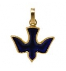  Médaille Colombe/bleu emaillé - laiton 3µm Plaqué Or (14x17mm)