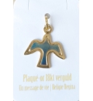  Médaille Colombe/bleu emaillé - laiton 3µm Plaqué Or (14x17mm)