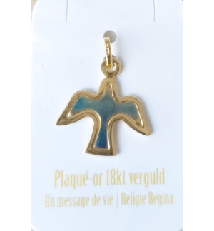  Médaille Colombe/bleu emaillé - laiton 3µm Plaqué Or (14x17mm)