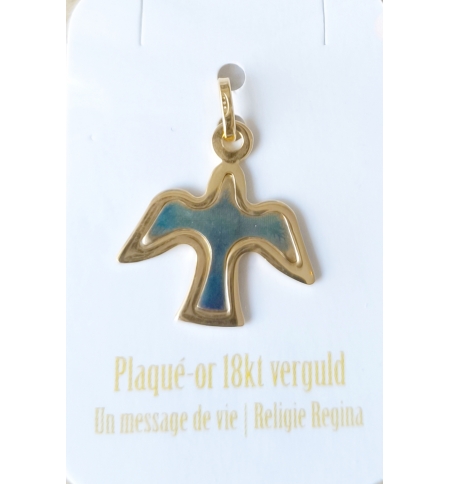  Médaille Colombe/bleu emaillé - laiton 3µm Plaqué Or (14x17mm)