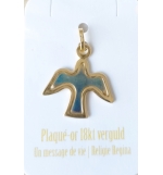  Médaille Colombe/bleu emaillé - laiton 3µm Plaqué Or (14x17mm)