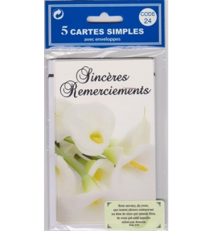 Cartes Condoléances Remerciements (paquet de 5 cartes)