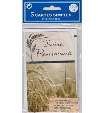 Cartes Condoléances Remerciements (paquet de 5 cartes)