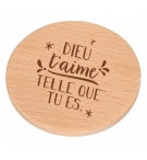 Miroir de poche en bois "Dieu t'aime tel que tu es"