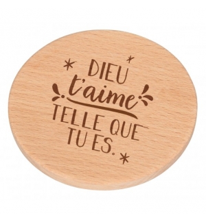 Miroir de poche en bois "Dieu t'aime tel que tu es"