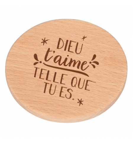 Miroir de poche en bois "Dieu t'aime tel que tu es"