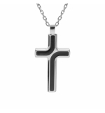 COLLIER ACIER CHAINE FORCAT AVEC PENDENTIF CROIX 35 x 25MM ET RESINE NOIRE 55+5C