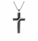 COLLIER ACIER CHAINE FORCAT AVEC PENDENTIF CROIX 35 x 25MM ET RESINE NOIRE 55+5C