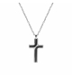 COLLIER ACIER CHAINE FORCAT AVEC PENDENTIF CROIX 35 x 25MM ET RESINE NOIRE 55+5C