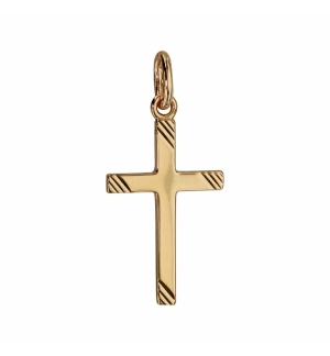 PENDENTIF CROIX PLAQUÉ OR STRIE