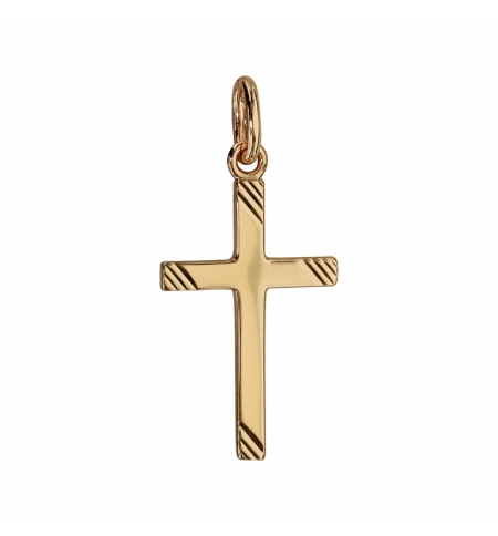 PENDENTIF CROIX PLAQUÉ OR STRIE