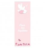 SIGNET Colombe sur fond rose "Pour ton baptême"
