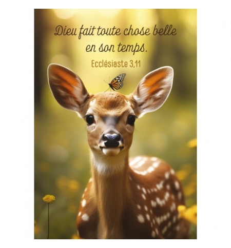 Mini-carte Faon avec un papillon sur la tête