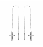 BOUCLES D'OREILLES ARGENT RHODIÉ 2 PENDANTS CHAINETTE CROIX 
