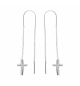 BOUCLES D'OREILLES ARGENT RHODIÉ 2 PENDANTS CHAINETTE CROIX 