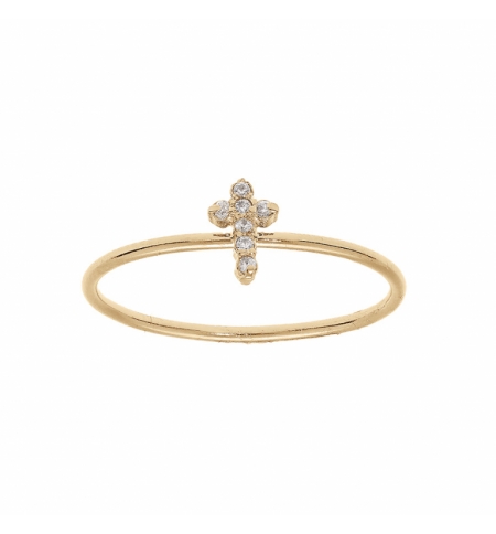 BAGUE PLAQUÉ OR CROIX OXYDES BLANCS SERTIS