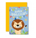 Carnet Joyeux Anniversaire Lion serpentin sur fond bleu