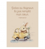 Mini-carte Dessin d'un petit lapin dans une voiture
