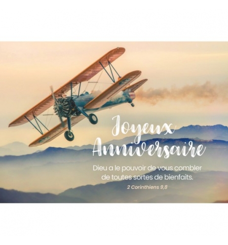 Carte avec verset Avion biplan au-dessus des collines