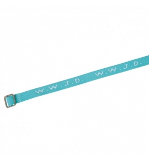 Bracelet tissé "WWJD" bleu ciel