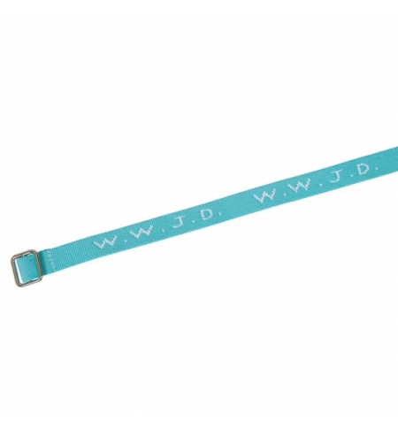 Bracelet tissé "WWJD" bleu ciel