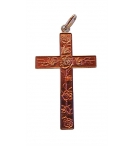 Pendentif Croix Roses - émaillé rose - laiton argent 925%- 30mm