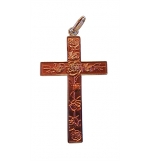 Pendentif Croix Roses - émaillé rose - laiton argent 925%- 30mm