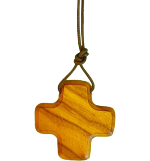Pendentif croix sur cordon - bois d'olivier - carré/24mm