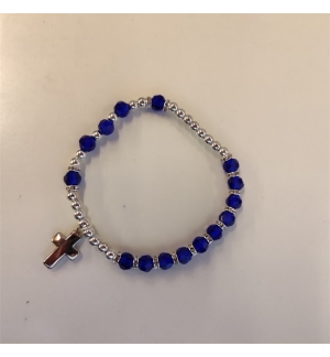 Bracelet croix - immitation cristal bleu/ saphyre
