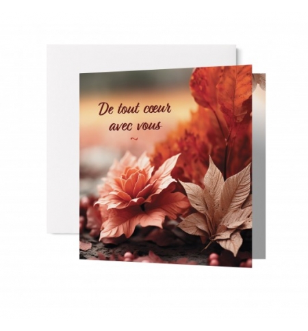 Carte double Carré Condoléances Fleurs et feuilles d'automne