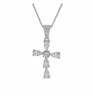 COLLIER ARGENT RHODIÉ PENDENTIF CROIX OXYDES BLANCS 38+5CM