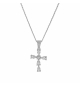 COLLIER ARGENT RHODIÉ PENDENTIF CROIX OXYDES BLANCS 38+5CM