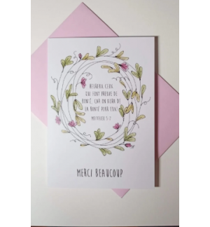 Carte Double Merci Beaucoup-Couronne Fleurs Roses Matthieu 5v7