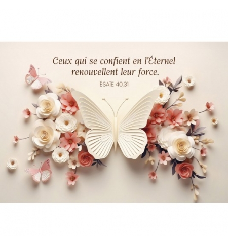 Carte Avec Verset Papillon et fleurs en origami