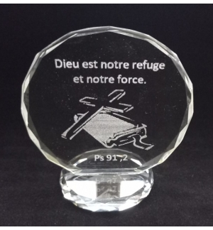 Cadre/semi-cristal - 8cm - Dieu est notre refuge … PS 91.2 (92x78mm)
