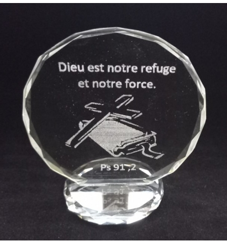 Cadre/semi-cristal - 8cm - Dieu est notre refuge … PS 91.2 (92x78mm)
