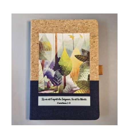 Carnet A5 liège et toile Bleu foncé, 2 Corinthiens 3 : 17