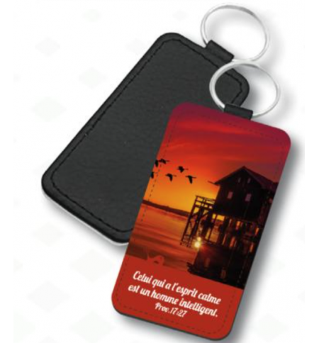 Porte-clé similicuir  "Celui qui a l'esprit calme est..." 35x75 mm