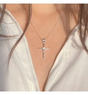 Pendentif croix filigrane argent et cristal Zirconium