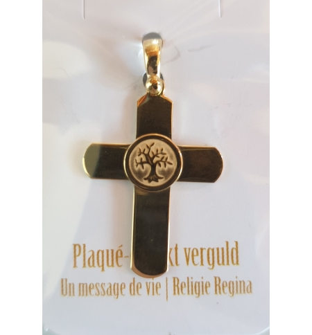 Pendentif croix Arbre de vie argent 925%  Plaqué-or 3um