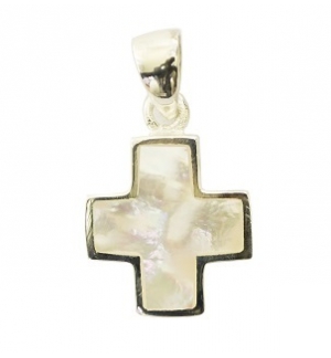 Pendentif croix nacré blanc - Argent 925% rhodié- 14mm