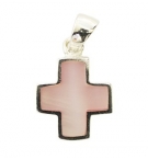 Pendentif croix nacré rose - Argent 925% rhodié- 14mm