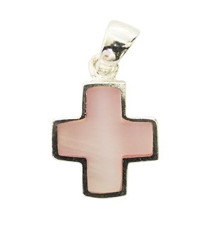 Pendentif croix nacré rose - Argent 925% rhodié- 14mm