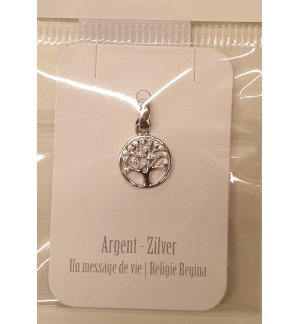 Pendentif 'Arbre de Vie' avec pierres zircone blanc - 14mm 