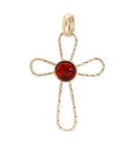 PENDENTIF PLAQUÉ OR CROIX CABOCHON AMBRE VERITABLE