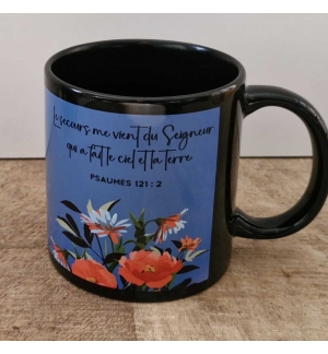 Tasse noire fleurs Psaumes 121 : 2